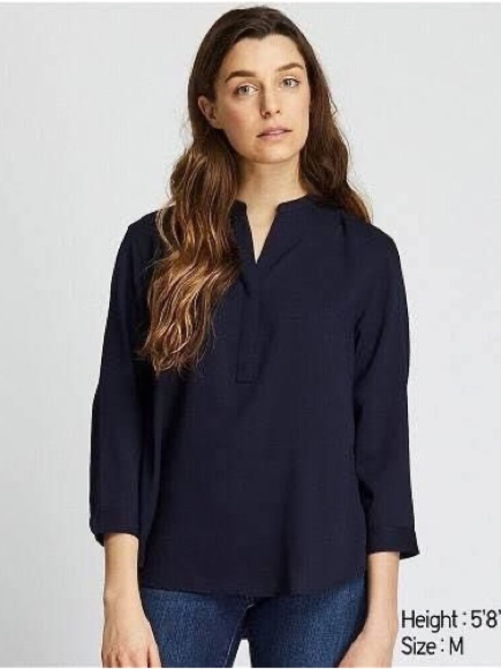 Uniqlo Dark Navy Split V-Neck Blouse